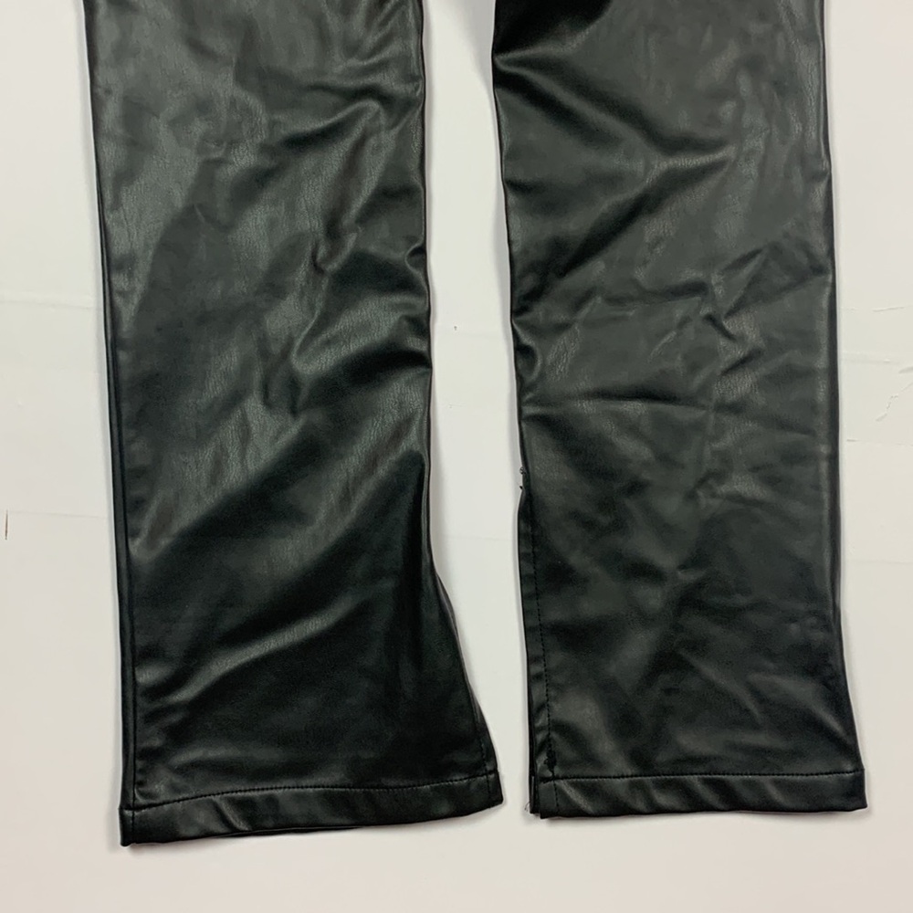 Zara Faux Leather Black Flare Trousers High Waist Pants Slits by Hem Size 4 - Picture 8 of 9